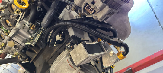 U.P.G Skyline GTR oil filter relocation kit with Greddy oil cooler adapter with Taarks block adapter