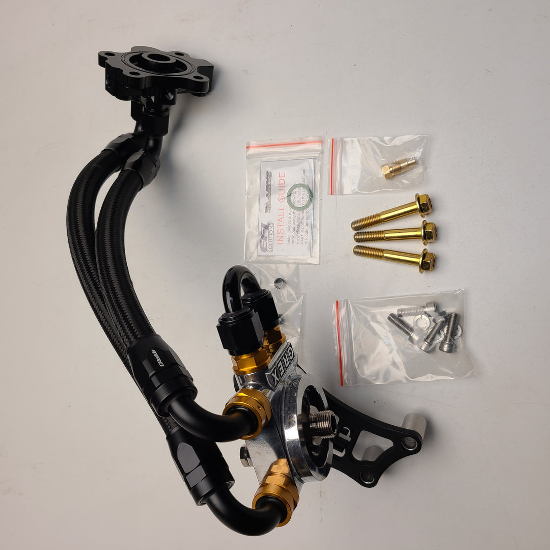 U.P.G Skyline GTR oil filter relocation kit with Greddy oil cooler adapter with Taarks block adapter