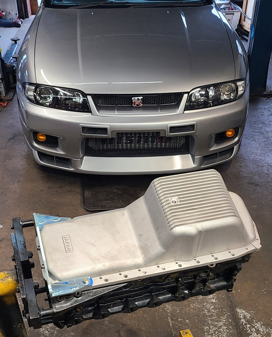 RB20/25/26/30 JHK cast front sump oil pan with transmission gusset (FRONT SUMP)