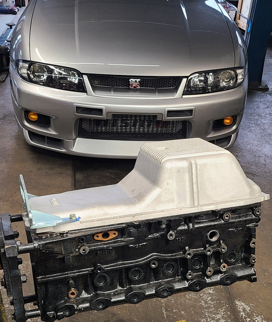 RB20/25/26/30 JHK cast front sump oil pan with transmission gusset (FRONT SUMP)