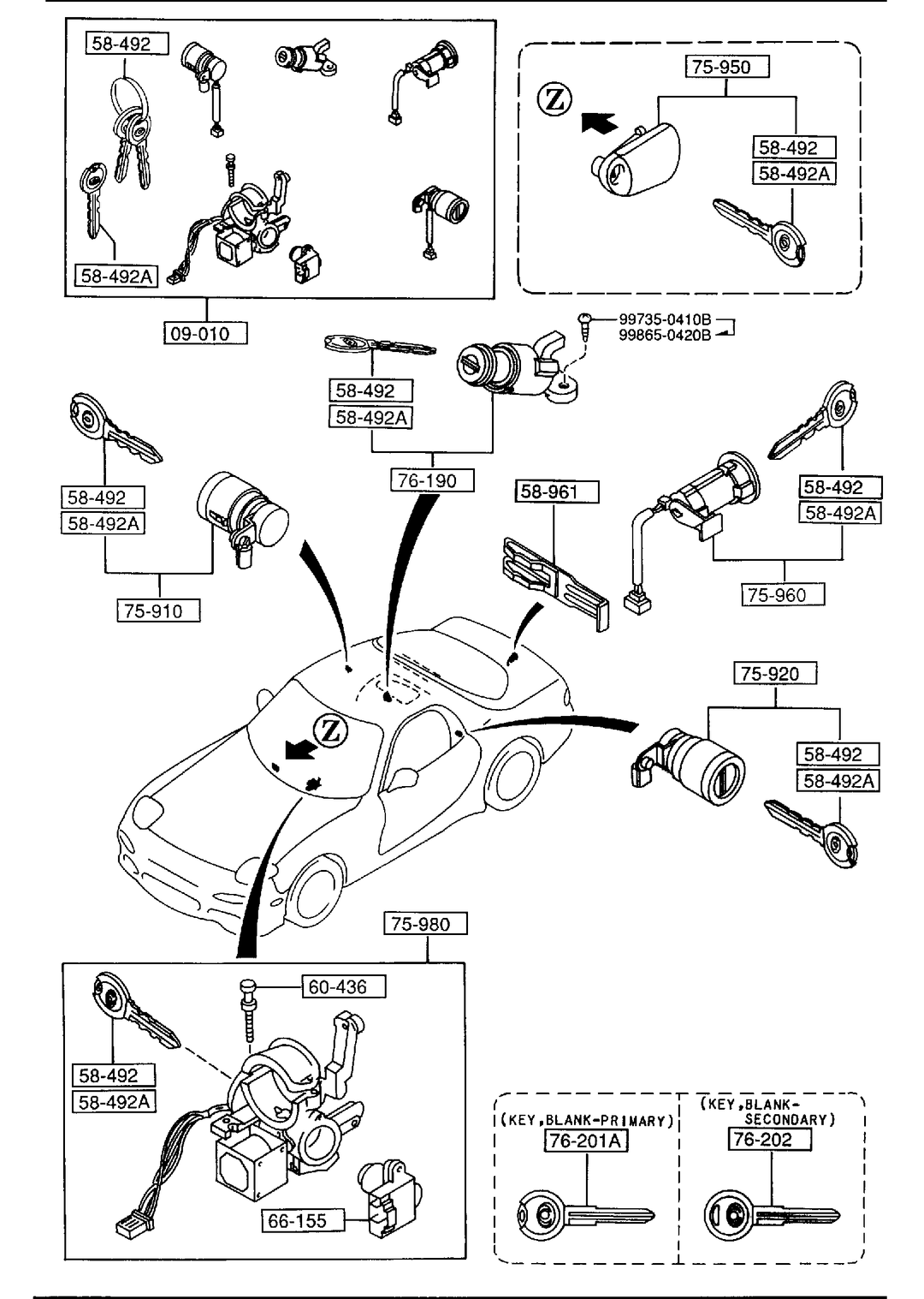 NOS Mazda FD3S RX-7 key lock set complete