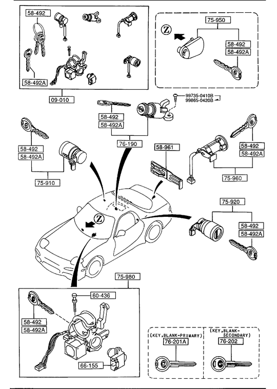 NOS Mazda FD3S RX-7 key lock set complete