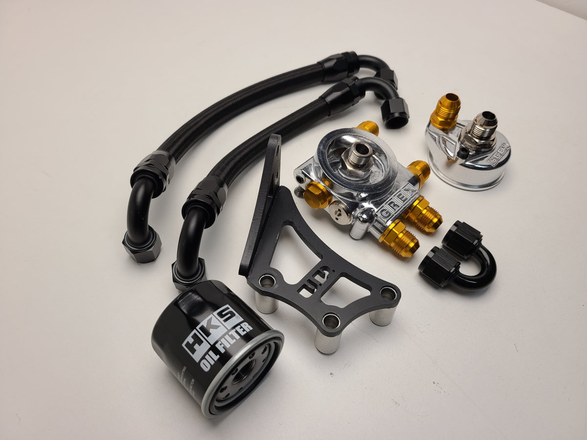 Oil Filter Relocation R32 U.P.G Skyline GTR oil filter relocation kit with Greddy oil cooler ada ...