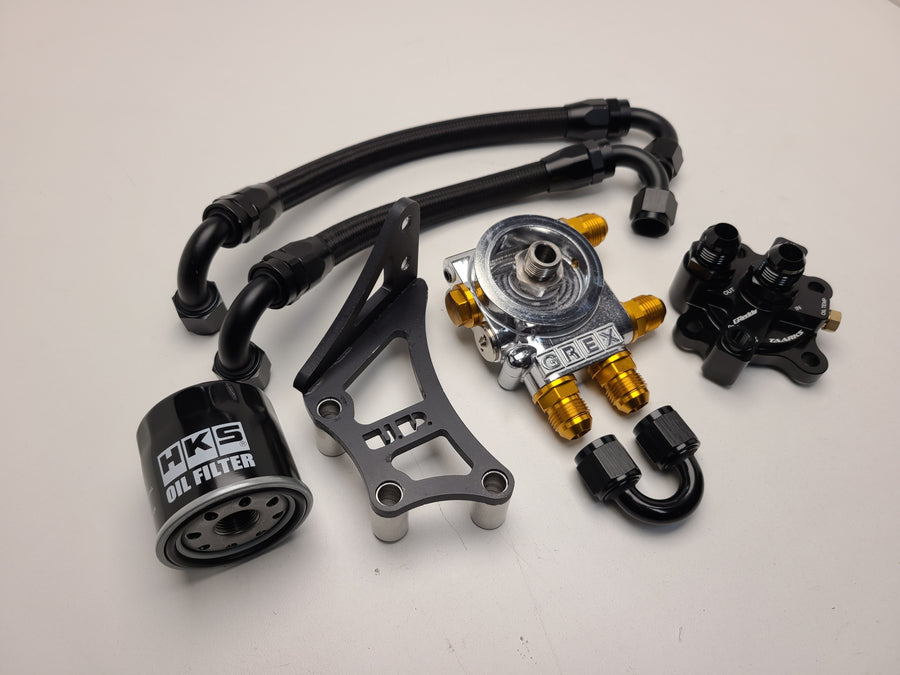 Oil Filter Relocation R32 U.P.G Skyline GTR oil filter relocation kit with Greddy oil cooler ada ...