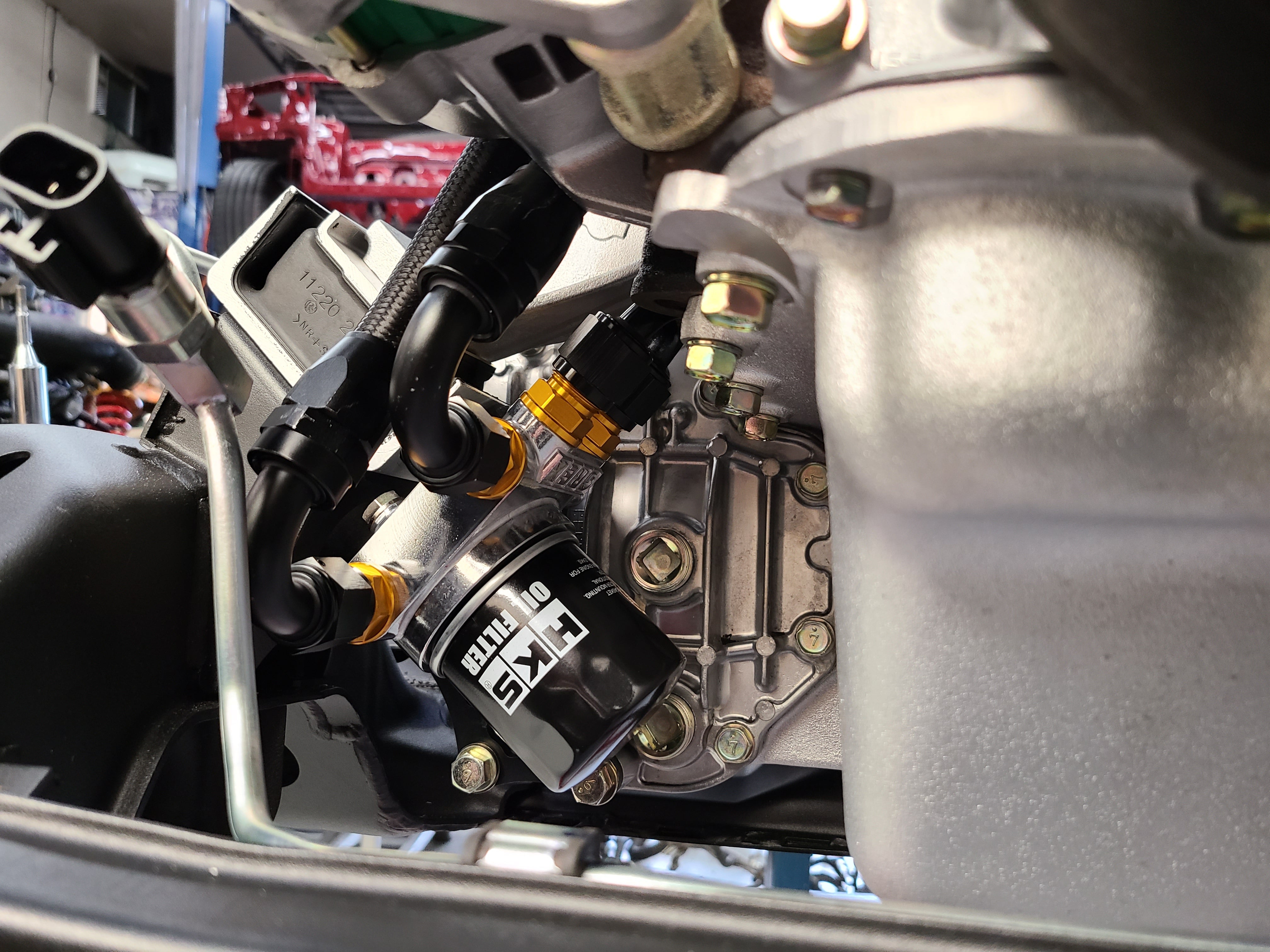 Oil Filter Relocation R32 U.P.G Skyline GTR oil filter relocation kit with Greddy oil cooler ada ...