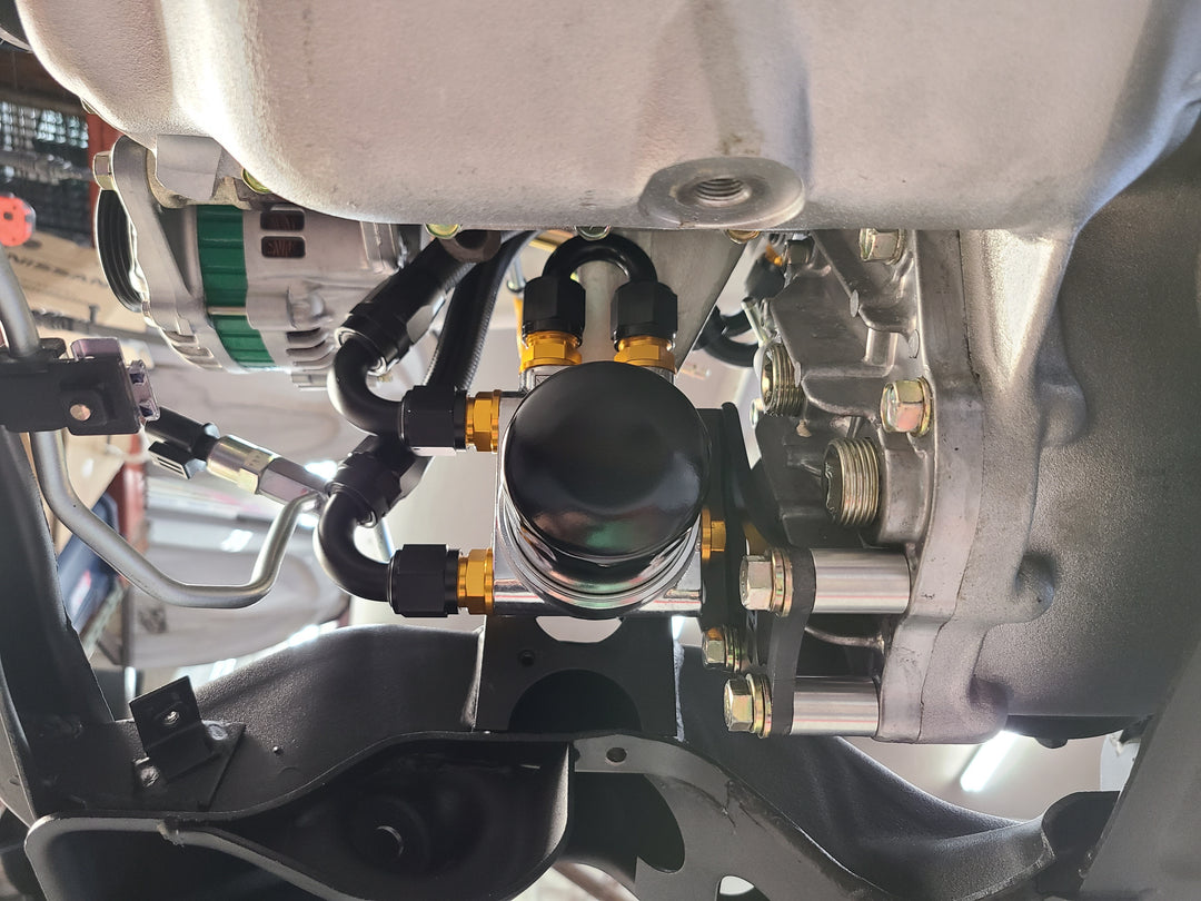 U.P.G Skyline GTR oil filter relocation kit with Greddy oil cooler adapter