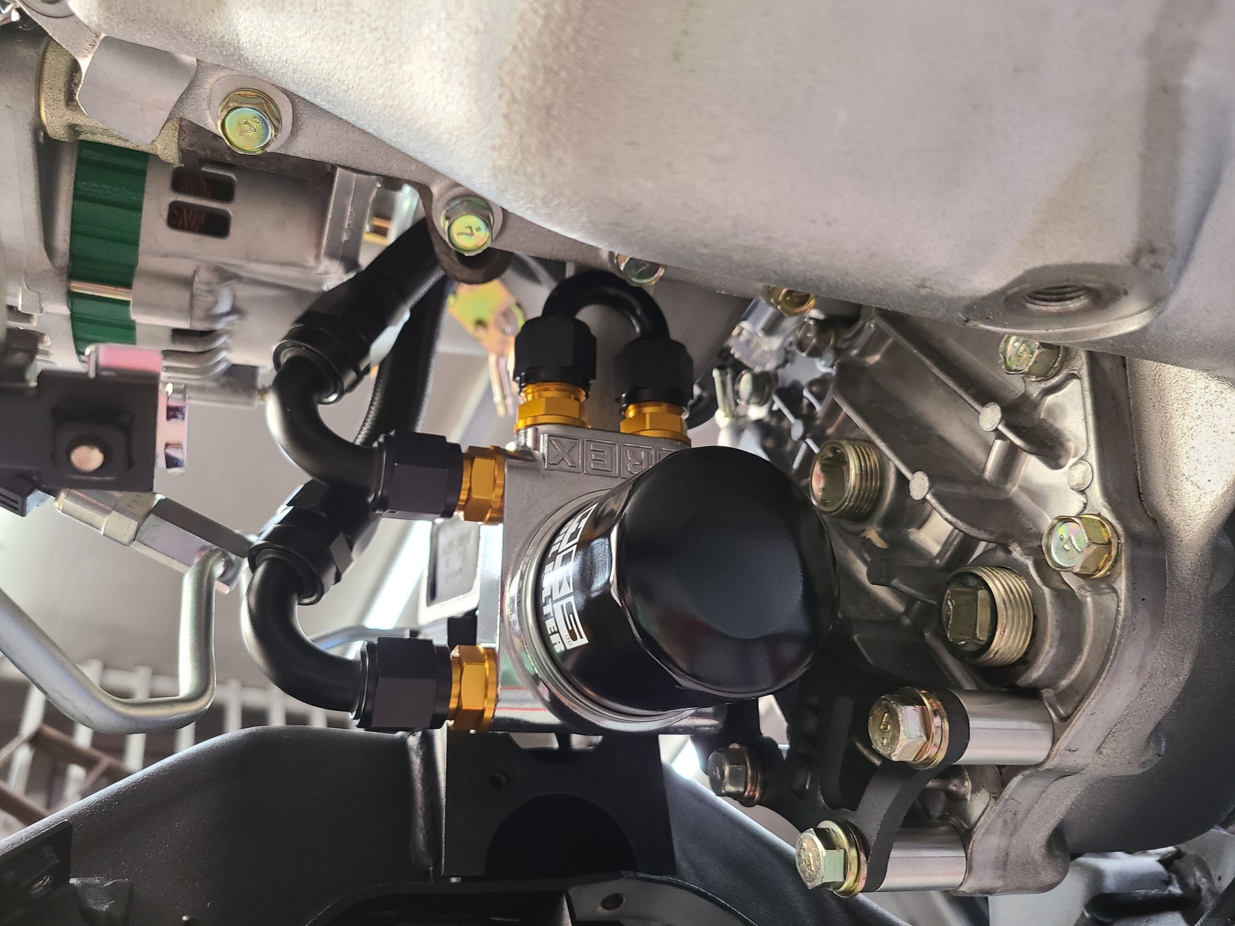 Oil Filter Relocation R32 U.P.G Skyline GTR oil filter relocation kit with Greddy oil cooler ada ...