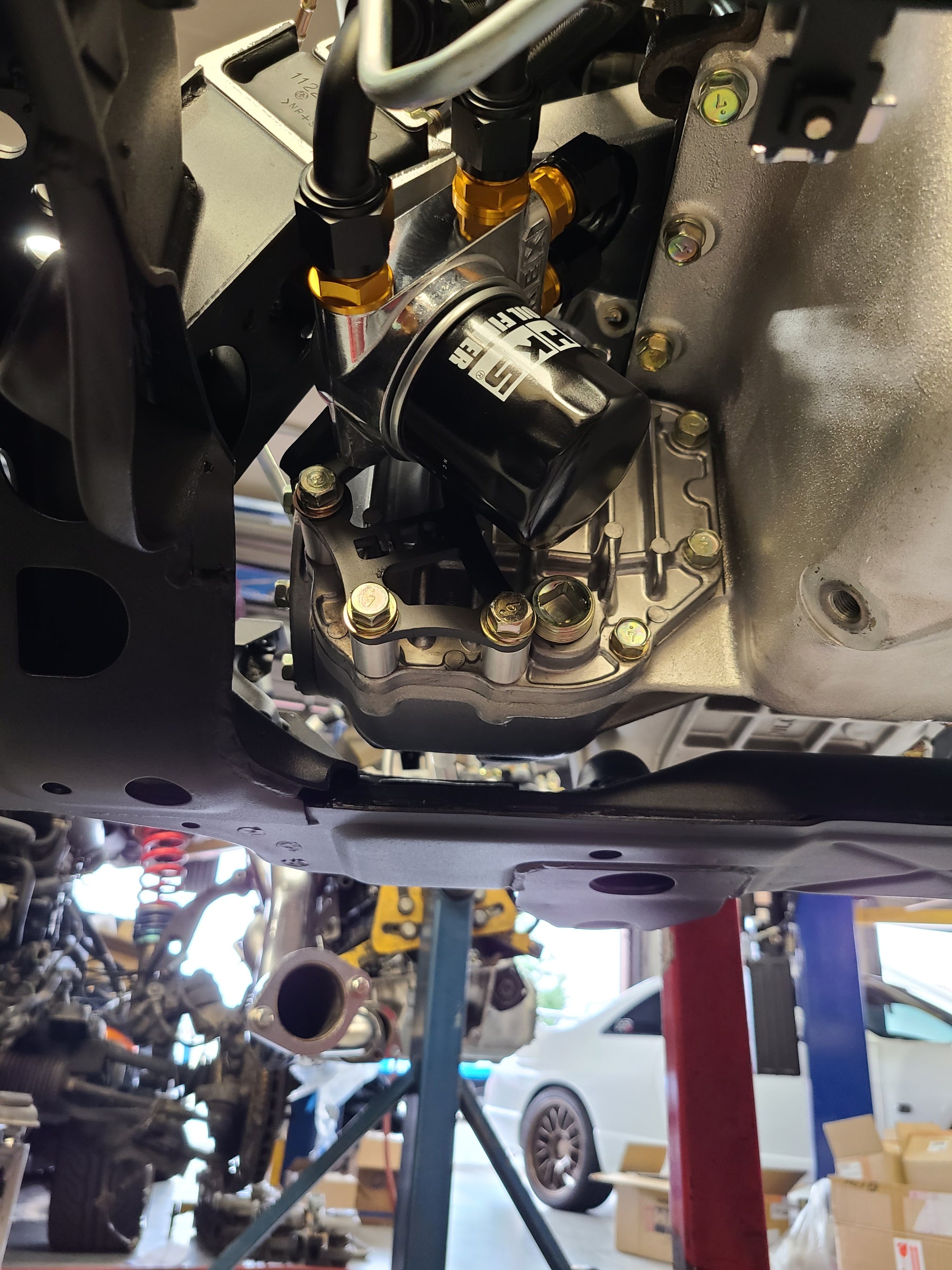 U.P.G Skyline GTR oil filter relocation kit with Greddy oil cooler ada